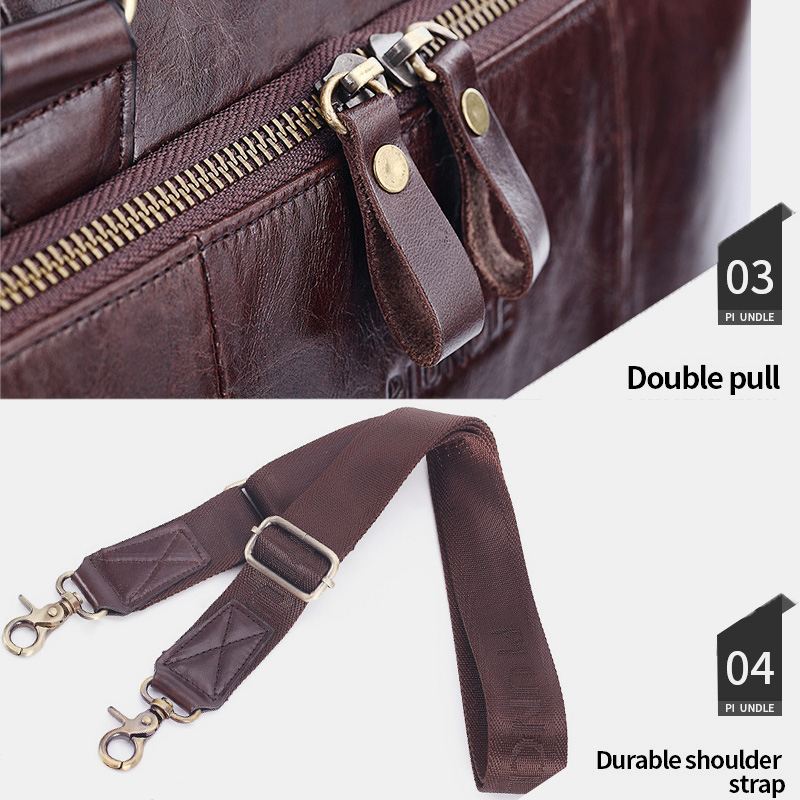 Mænd Ægte Læder Håndtaske Med Flere Lommer Lærertaske Retro Stor Kapacitet 14 Tommer Bærbar Taske Crossbody Skuldertasker