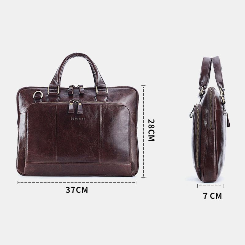 Mænd Ægte Læder Håndtaske Med Flere Lommer Lærertaske Retro Stor Kapacitet 14 Tommer Bærbar Taske Crossbody Skuldertasker