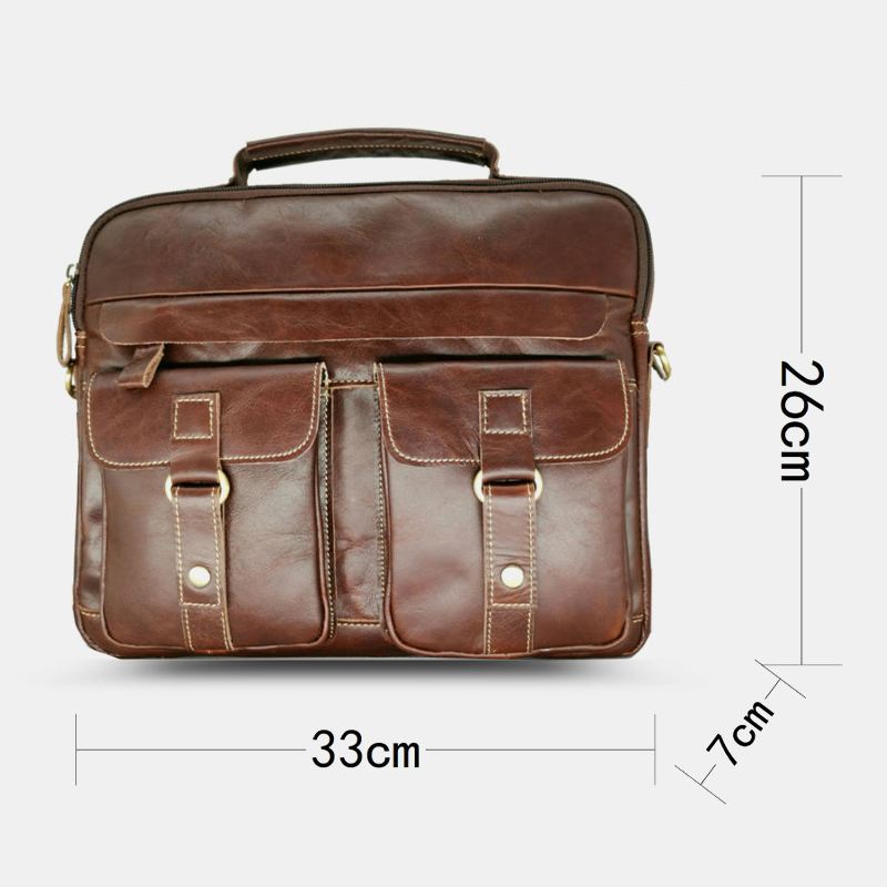 Mænd Ægte Læder Multi-pocket Håndtaske Business Taske Laptop Taske Skuldertaske