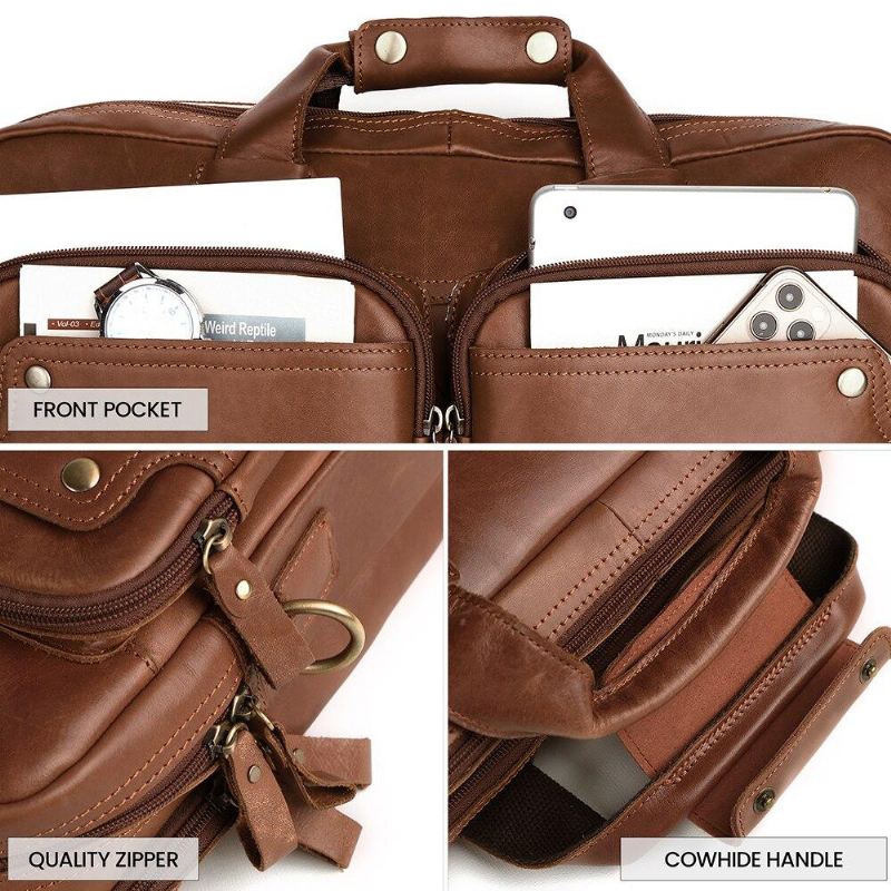 Mænd Dobbeltlags Lomme Anti-tyveri Håndtaske Retro Multi-pocket 13.3 Tommer Bærbar Taske Crossbody Skuldertasker