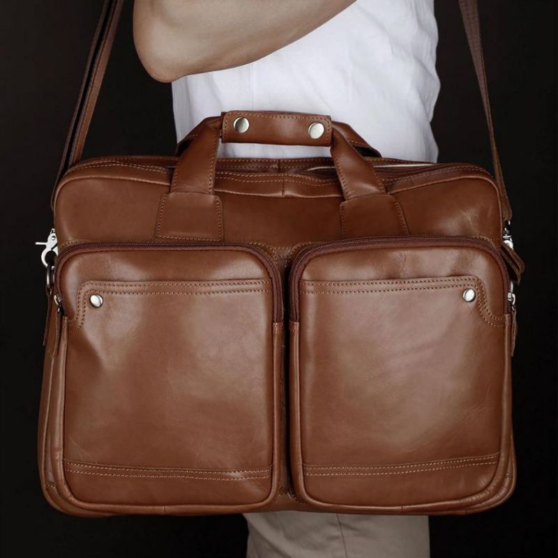 Mænd Dobbeltlags Lomme Anti-tyveri Håndtaske Retro Multi-pocket 13.3 Tommer Bærbar Taske Crossbody Skuldertasker