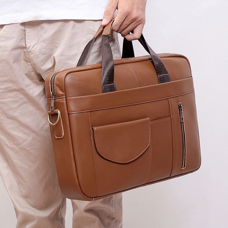 Mænd Multifunktion Ægte Læder 15.6 Tommer Bærbar Taske Dokumentmapper Retro Multi-pocket Crossbody Taske Skuldertaske