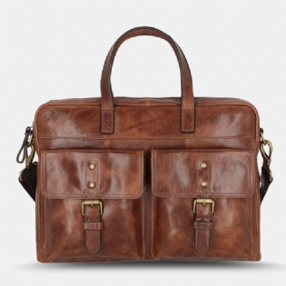 Mænd Pu-læder Vintage Bussiness Alsidig Lærertaske Med Flere Lommer Briefcase Multifunktion Crossbody-taske Håndtaske