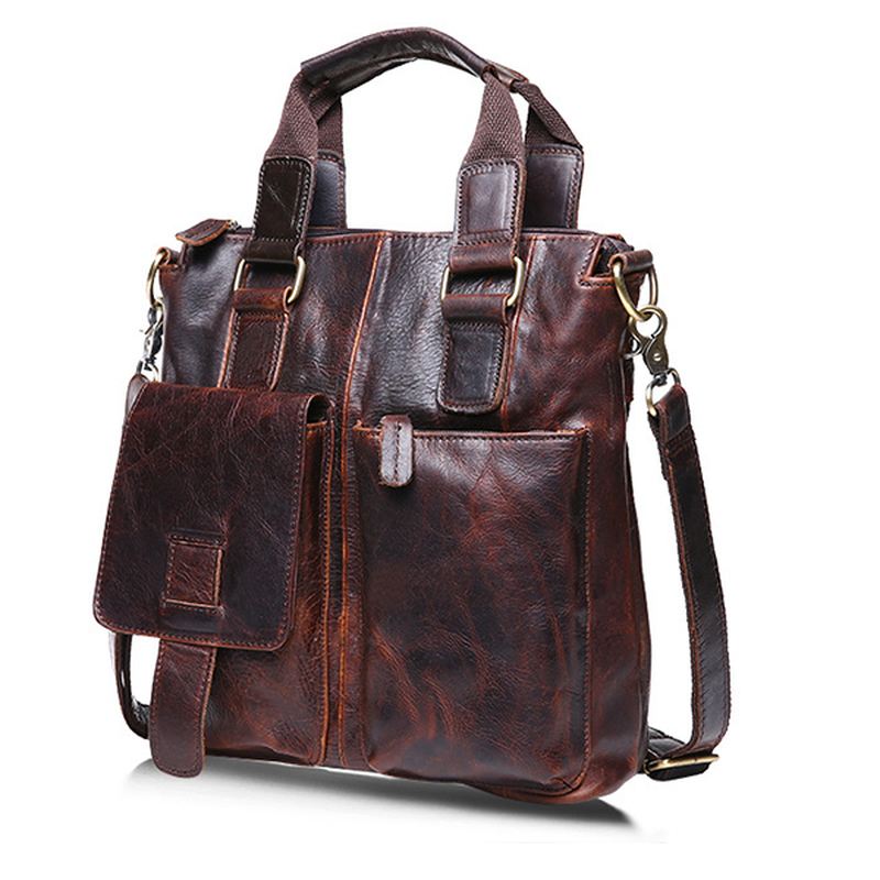 Retro Herretaske Mode Business Håndtaske Holdbar Skuldertaske I Ægte Læder