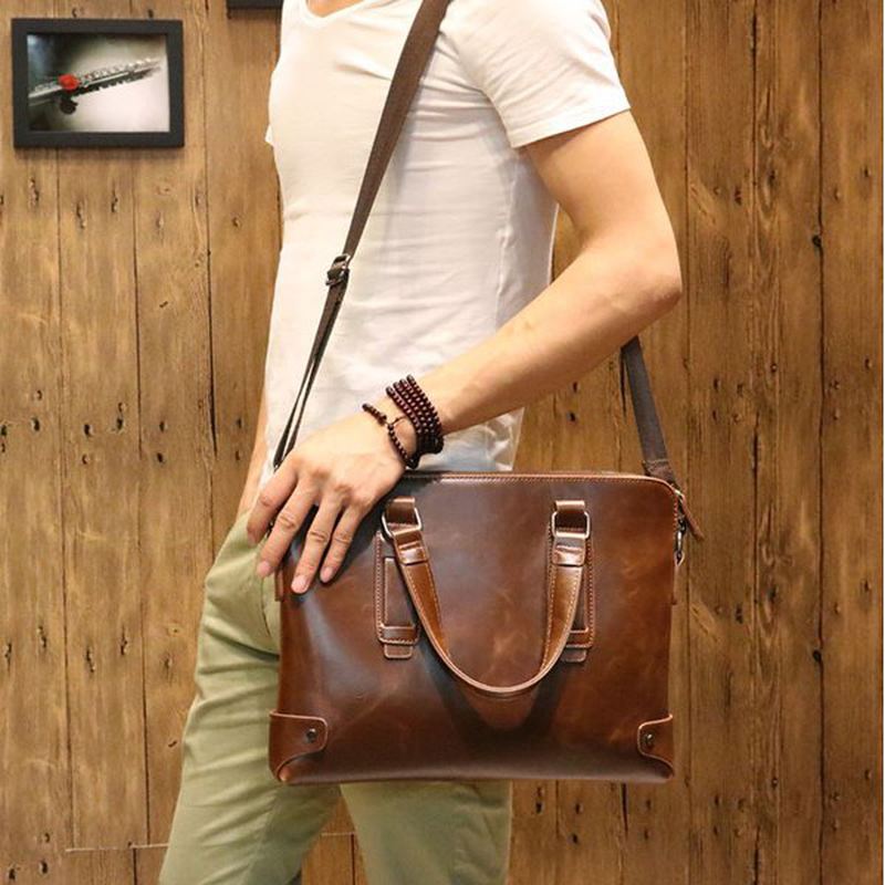 Vintage Pu Læder Business Håndtaske Crossbody Skuldertaske