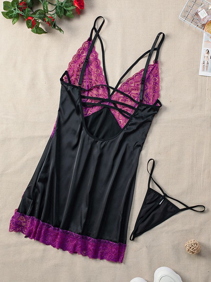 Kvinder Blackless Side Split Faux Silke Lace Dyk Trim Chemises Natkjoler
