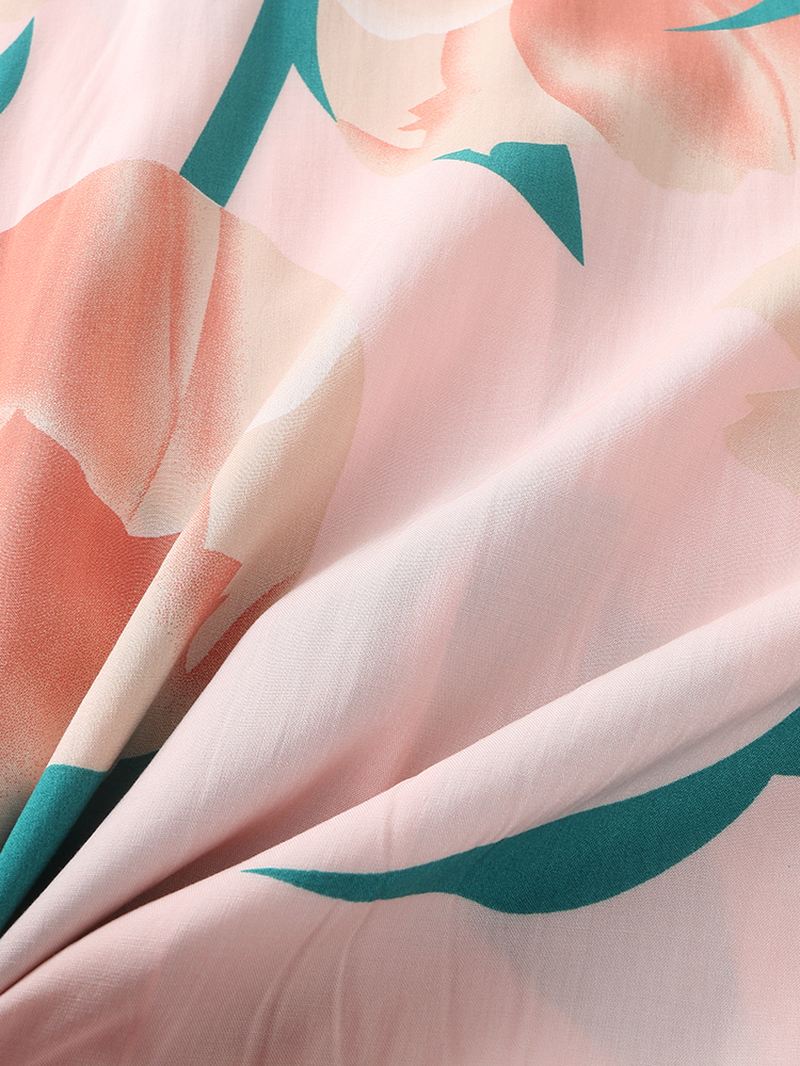 Kvinder Overalt Blomsterprint Revere Krave Kontrastbinding Langærmet Sleepshirt