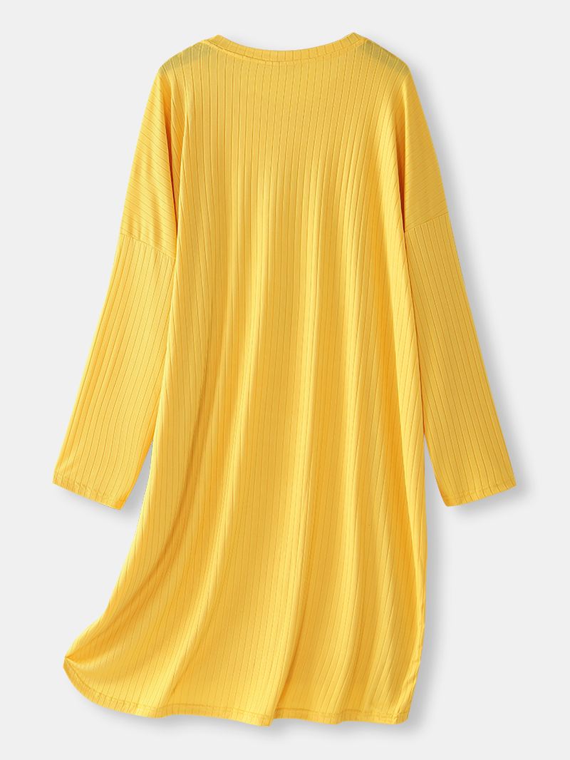 Plus Size Kvinder Ribbet Etnisk Stil Med Tryk Figur Med Tryk Drop Shoulder Langærmet Nattøj Hjem Natkjoler