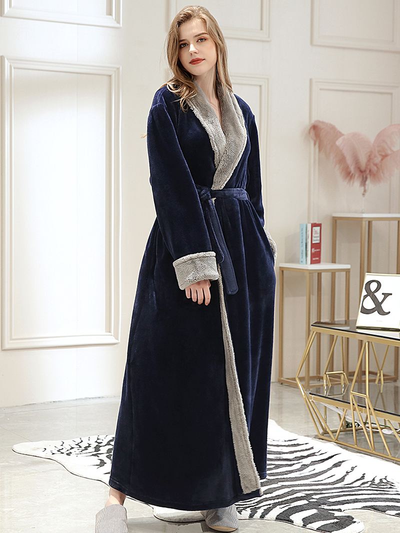 Plus Size Langærmet Flannel Longline Badekåbe Natkjole