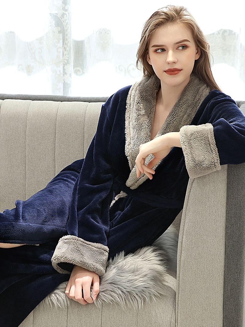 Plus Size Langærmet Flannel Longline Badekåbe Natkjole