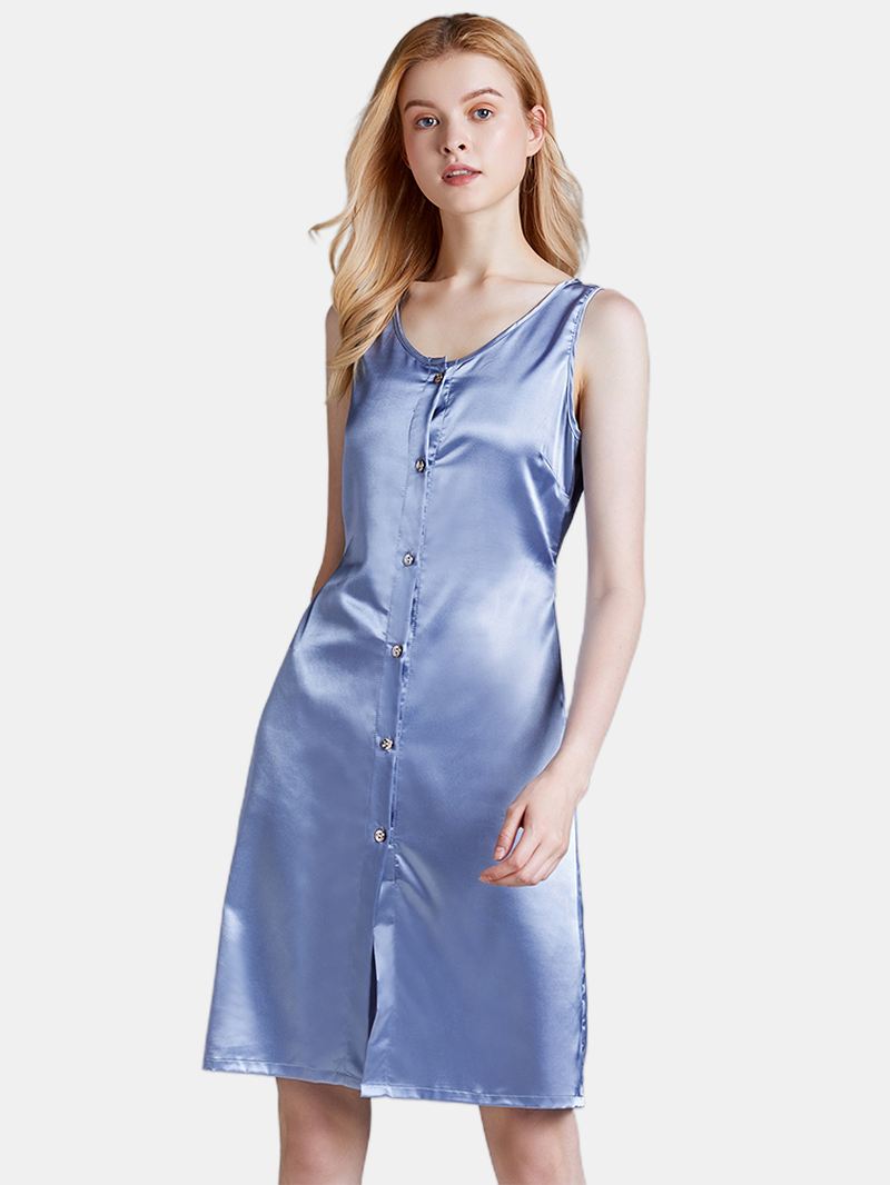 Satin Brede Stropper Button-down Talje Snøre-hjemmekjole