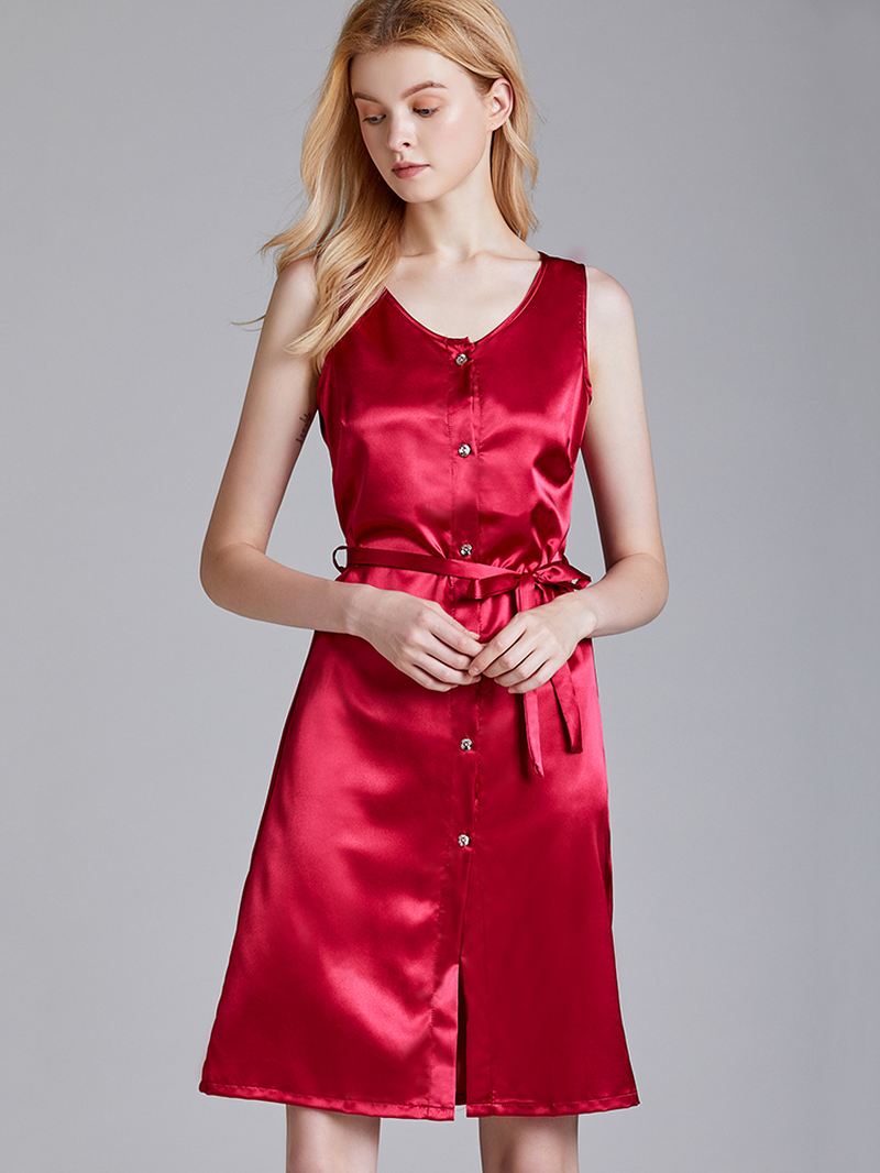 Satin Brede Stropper Button-down Talje Snøre-hjemmekjole