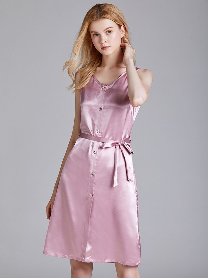 Satin Brede Stropper Button-down Talje Snøre-hjemmekjole