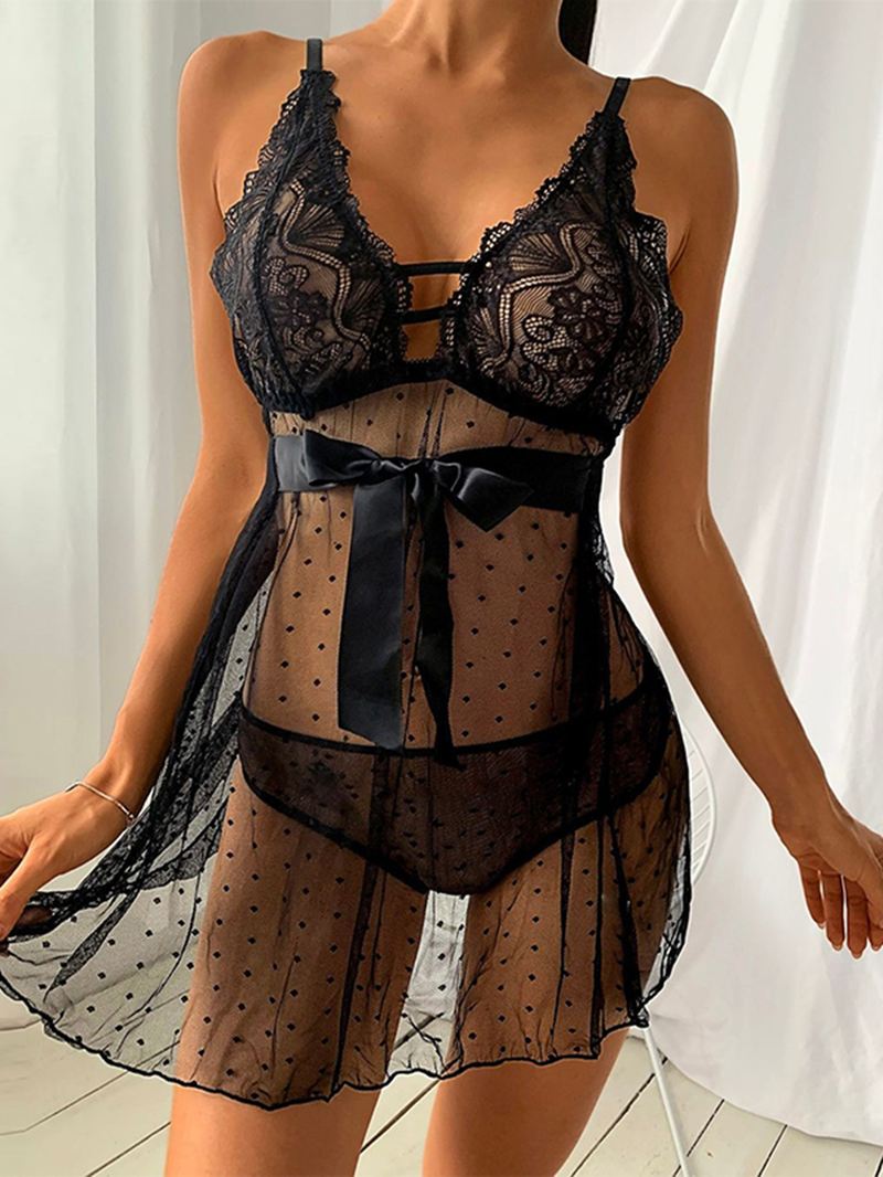 Solid Suspender Black Natkjoler Kjole Til Kvinder