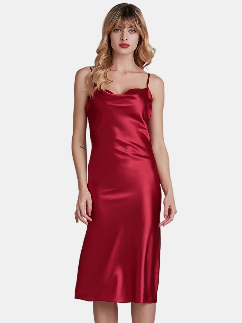 Spaghetti Justerbare Stropper Rygfri Satin Blank Natkjole
