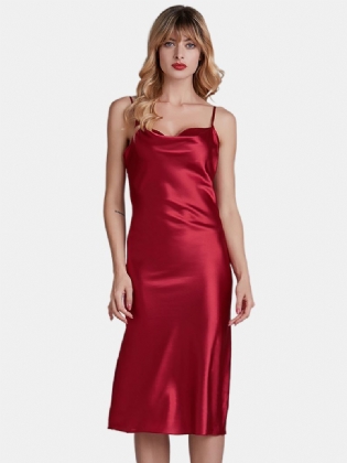 Spaghetti Justerbare Stropper Rygfri Satin Blank Natkjole