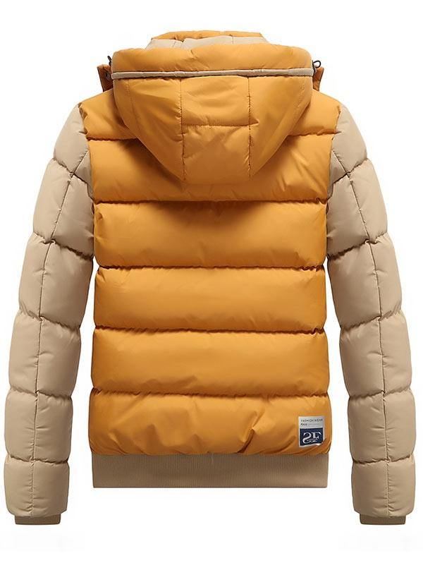 Color Block Pufferjakke Med Aftagelig Hætte Til Mænd