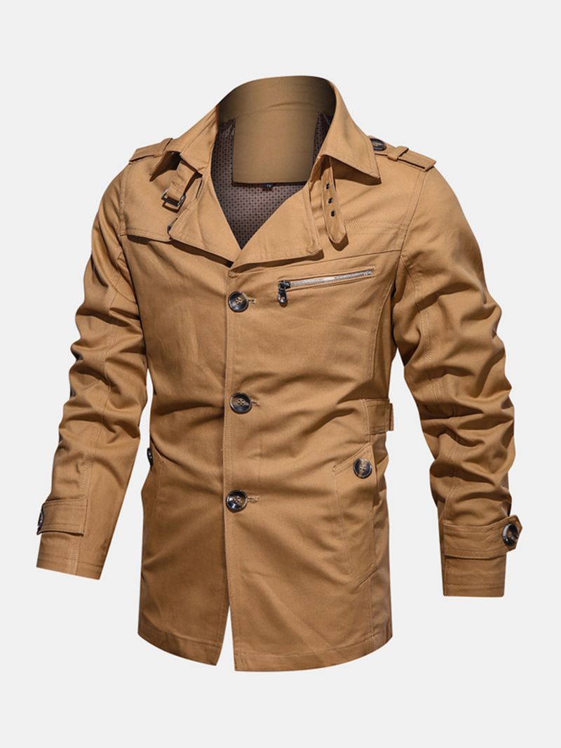 Herre 100% Bomuld Solid Knap Front Revers Cargo Jakke Med Lomme