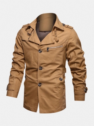 Herre 100% Bomuld Solid Knap Front Revers Cargo Jakke Med Lomme