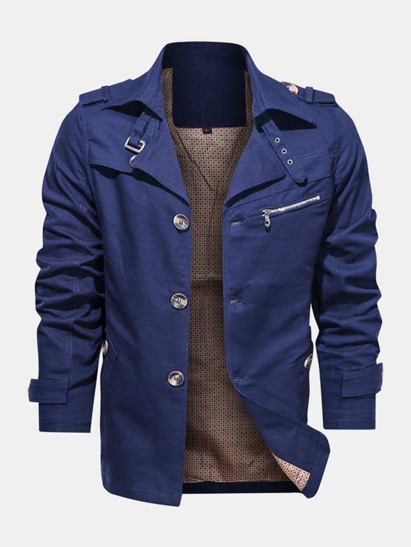 Herre 100% Bomuld Solid Knap Front Revers Cargo Jakke Med Lomme