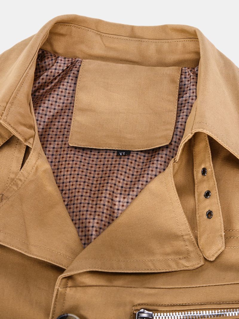 Herre 100% Bomuld Solid Knap Front Revers Cargo Jakke Med Lomme