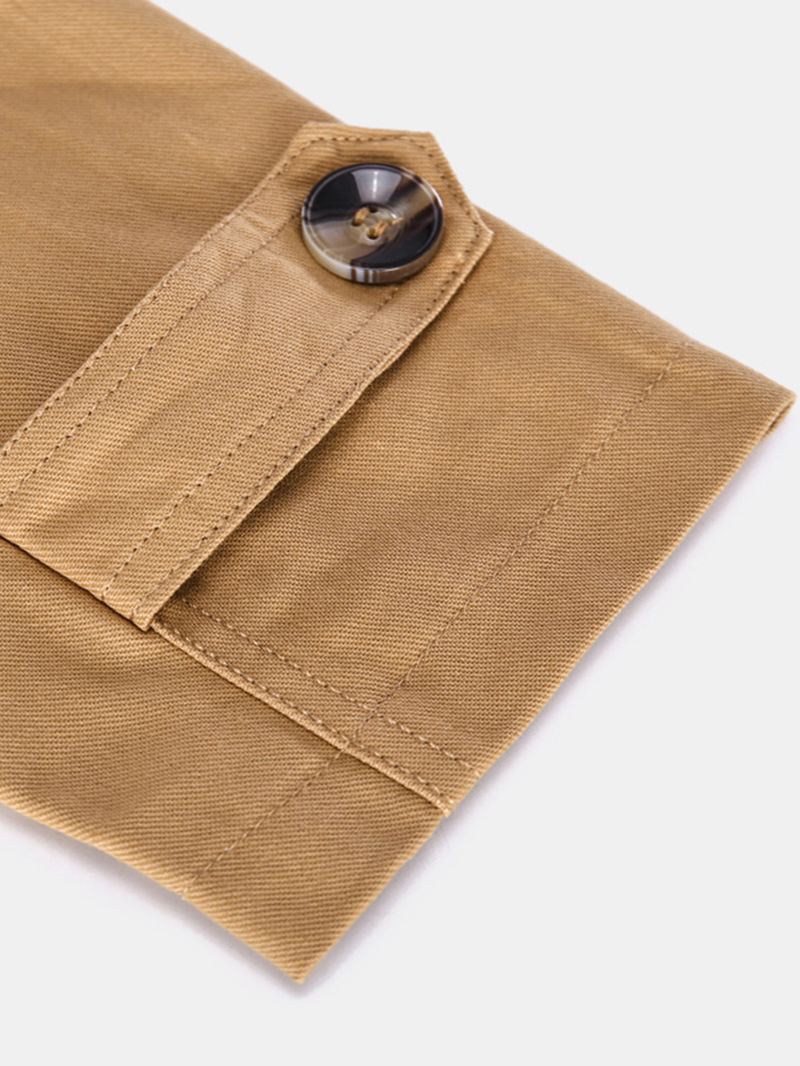 Herre 100% Bomuld Solid Knap Front Revers Cargo Jakke Med Lomme