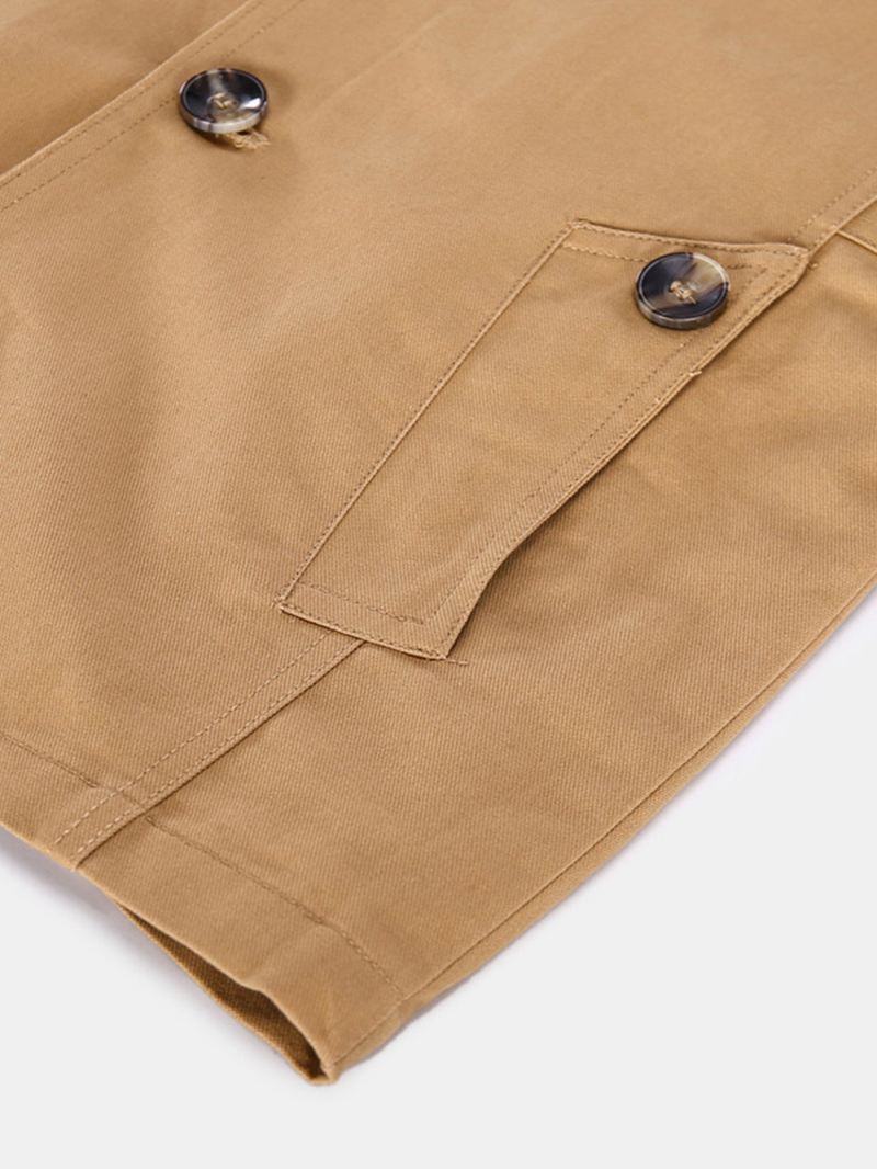Herre 100% Bomuld Solid Knap Front Revers Cargo Jakke Med Lomme