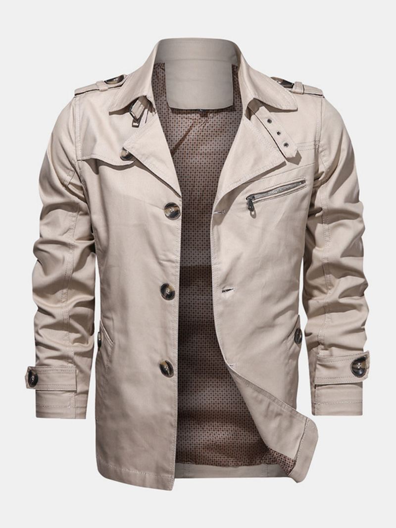 Herre 100% Bomuld Solid Knap Front Revers Cargo Jakke Med Lomme