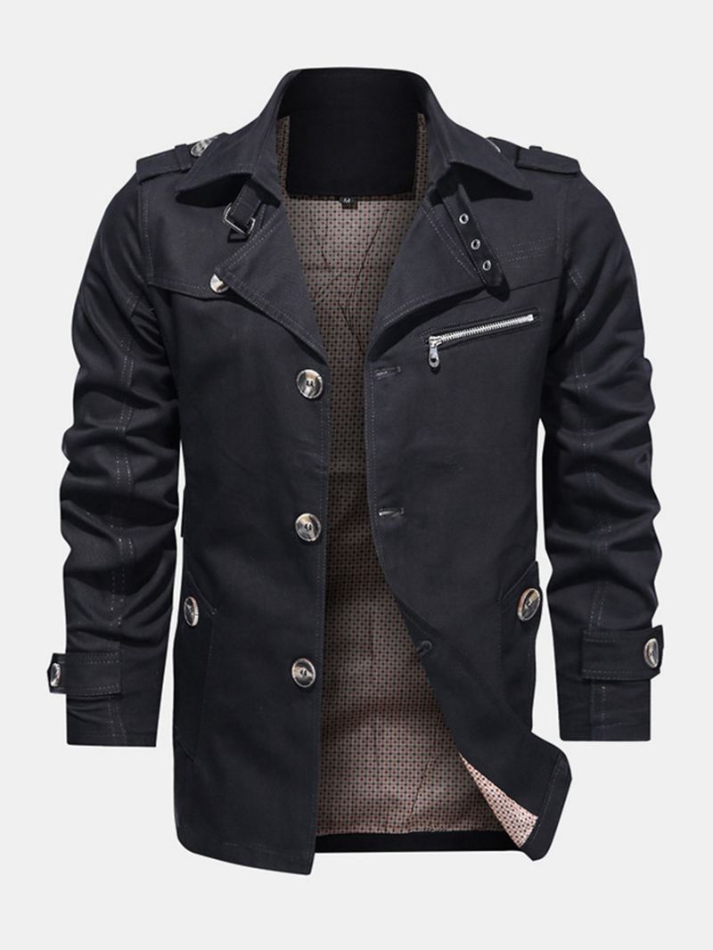 Herre 100% Bomuld Solid Knap Front Revers Cargo Jakke Med Lomme