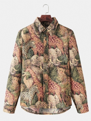 Herre 3d Allover Animal Med Tryk Roving Knap Op Reverskrave Casual Overshirt