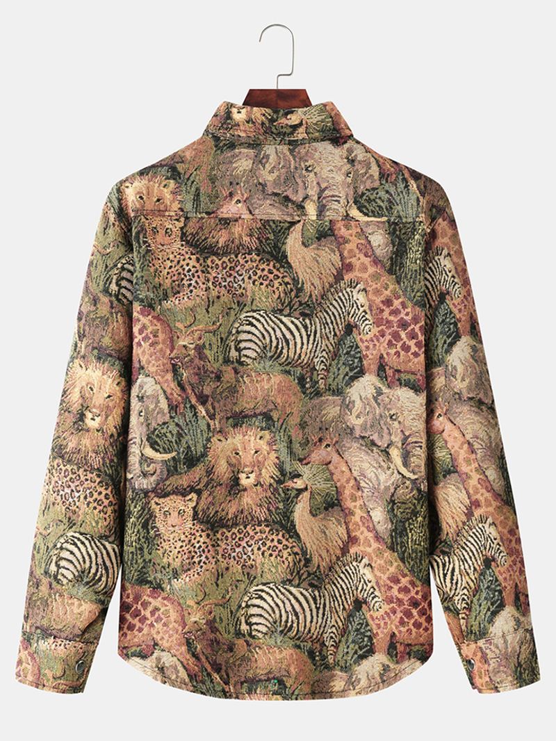 Herre 3d Allover Animal Med Tryk Roving Knap Op Reverskrave Casual Overshirt