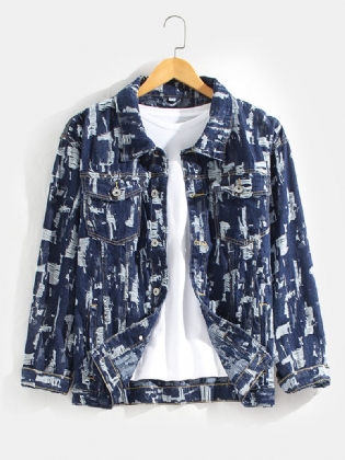 Herre Allover Scratch Ripped Designer Casual Lapel Denimjakke
