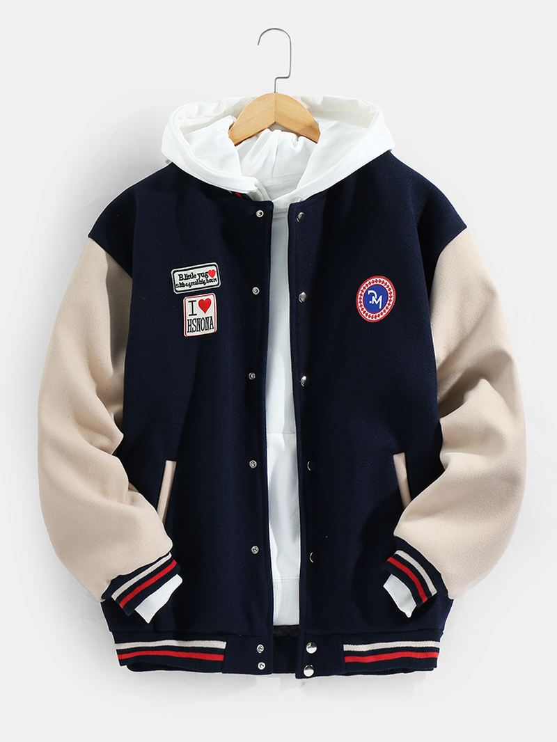 Herre Badge Varm Drop Skulder Baseball Krave Langærmet Jakke