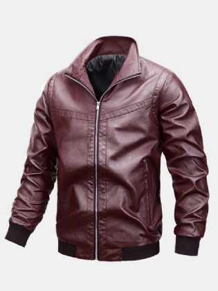 Herre Basic Lynlås Stand Krave Casual Relaxed Fit Pu Læder Biker Jacket
