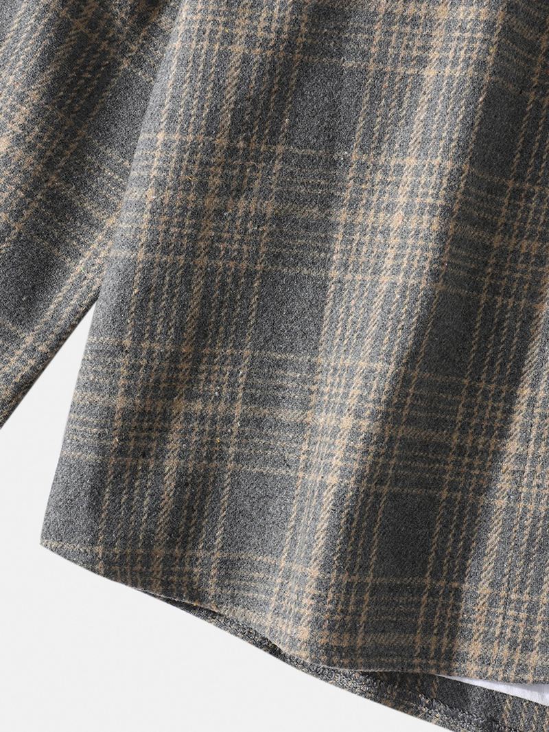 Herre Bomuld Plaid Lapel Drop Shoulder Relaxed Fit Overshirt Med Lomme