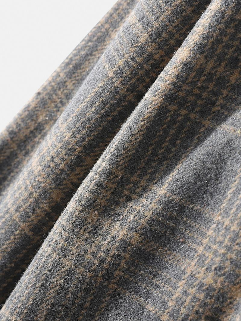 Herre Bomuld Plaid Lapel Drop Shoulder Relaxed Fit Overshirt Med Lomme