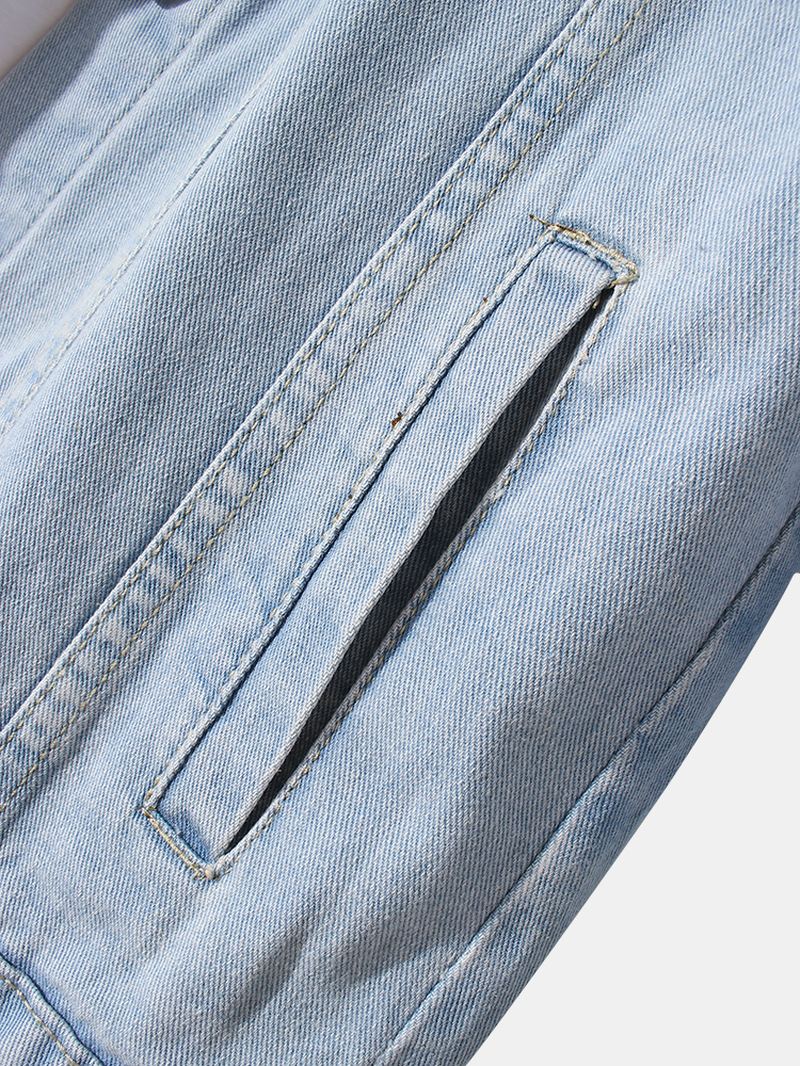 Herre Brevmønster Med Tryk Broderi Bomuld Outdoor Stilfuld Denimjakke Med Lomme