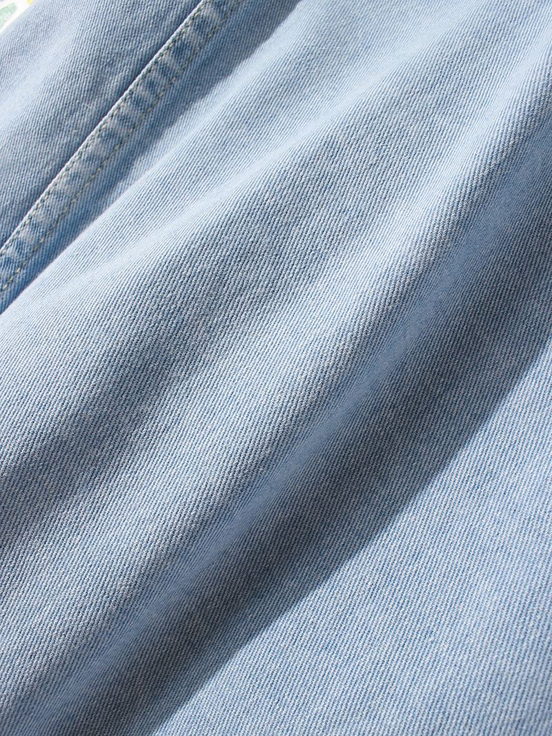 Herre Brevmønster Med Tryk Broderi Bomuld Outdoor Stilfuld Denimjakke Med Lomme