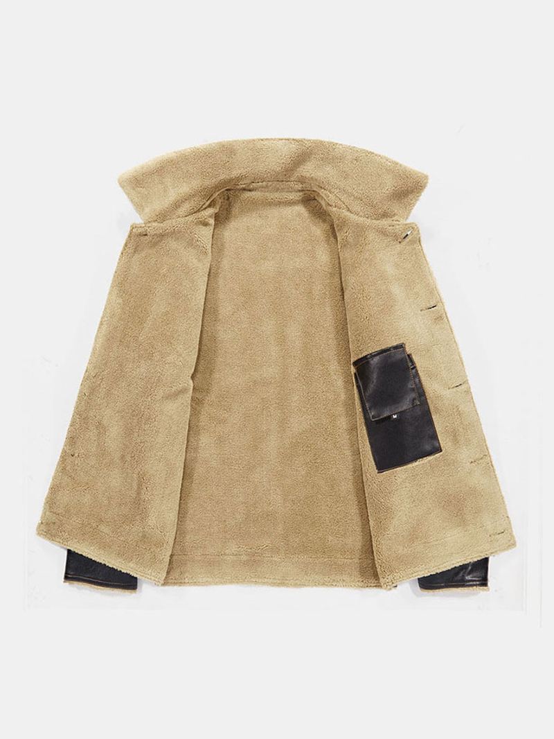 Herre Button Up Multi Pocket Varm Hyggelig Langærmet Pu-jakke