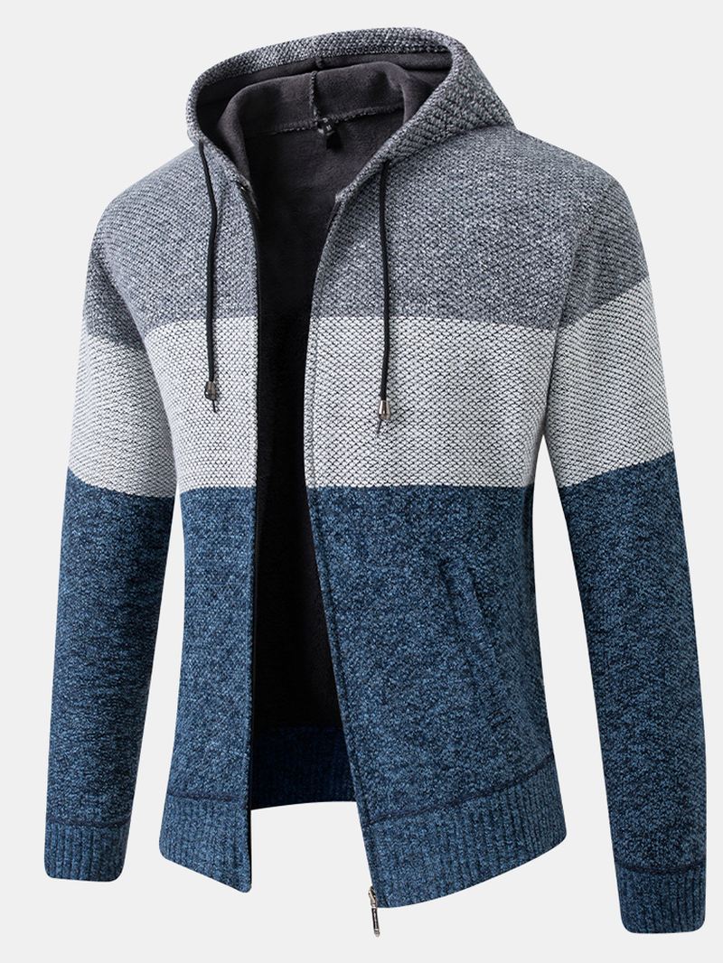 Herre Colorblock Uld Strikning Tyk Varm Langærmet Hættejakke