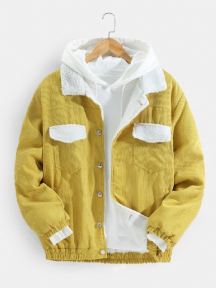 Herre Corduroy Multi Pocket Button Up Warm Shearling Lined Jakke