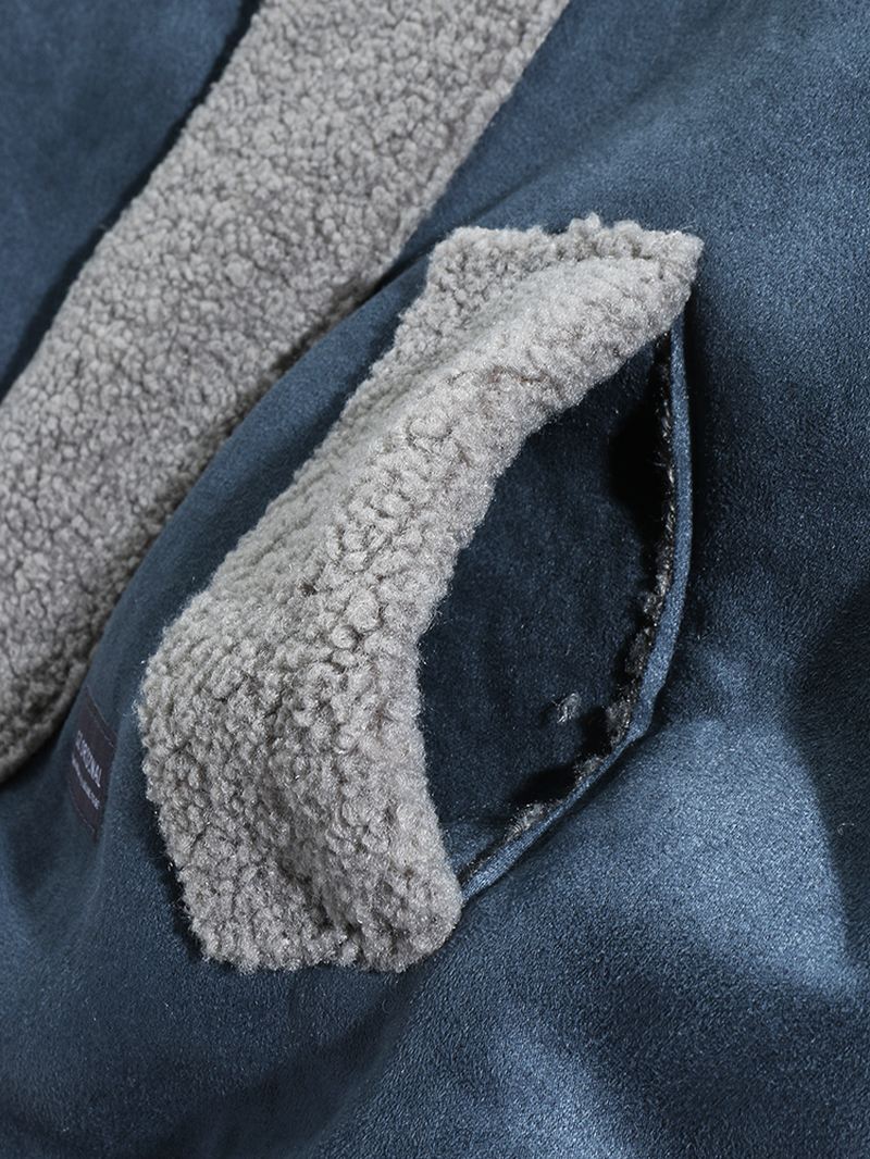 Herre Drop Shoulder Ensfarvet Shearling-foret Tyk Afslappet Jakke