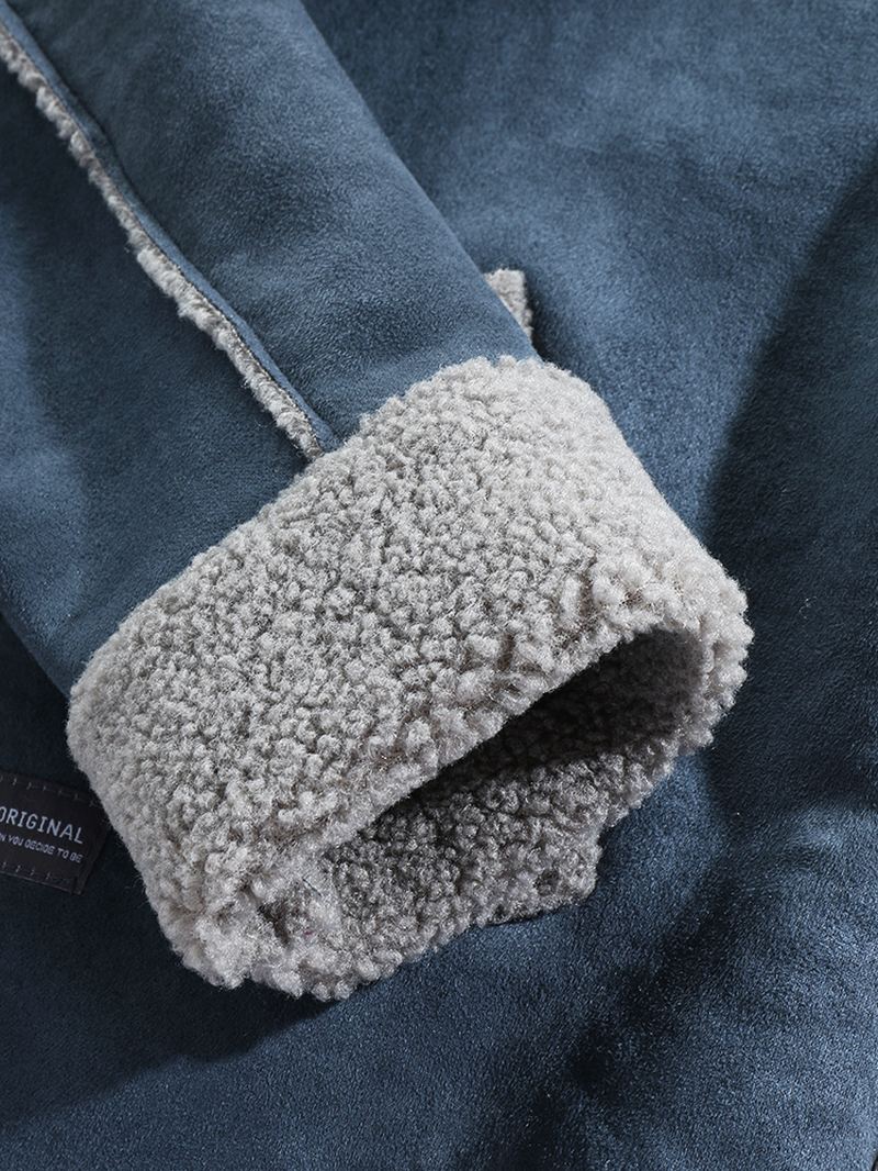 Herre Drop Shoulder Ensfarvet Shearling-foret Tyk Afslappet Jakke