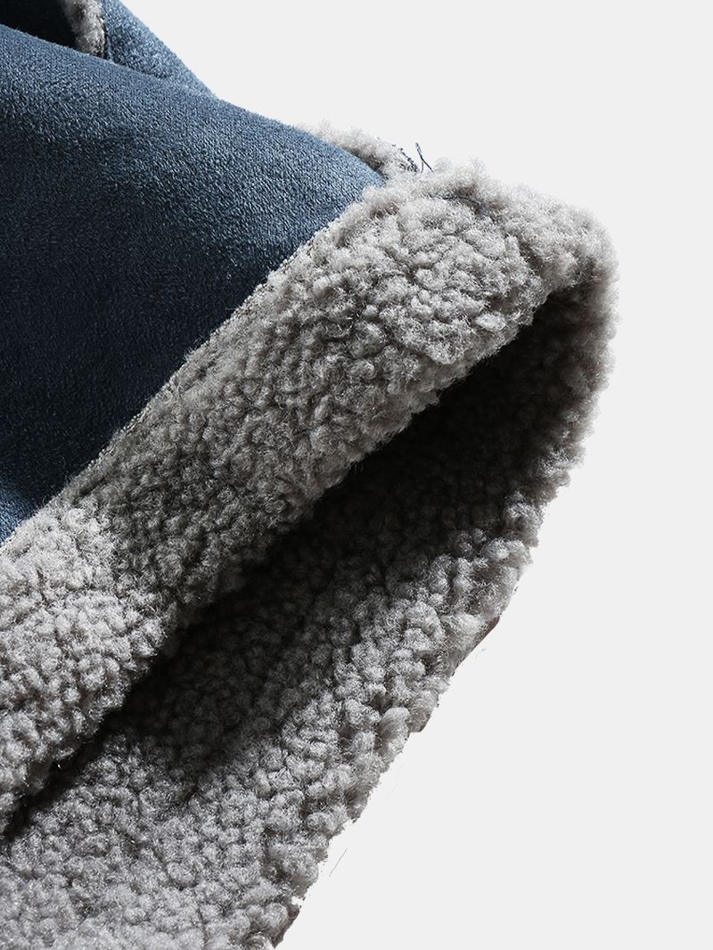 Herre Drop Shoulder Ensfarvet Shearling-foret Tyk Afslappet Jakke