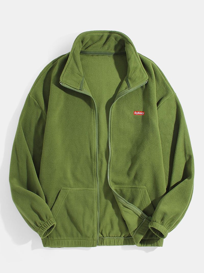 Herre Ensfarvet Polar Fleece Drop Shoulder Jakke Med Lomme