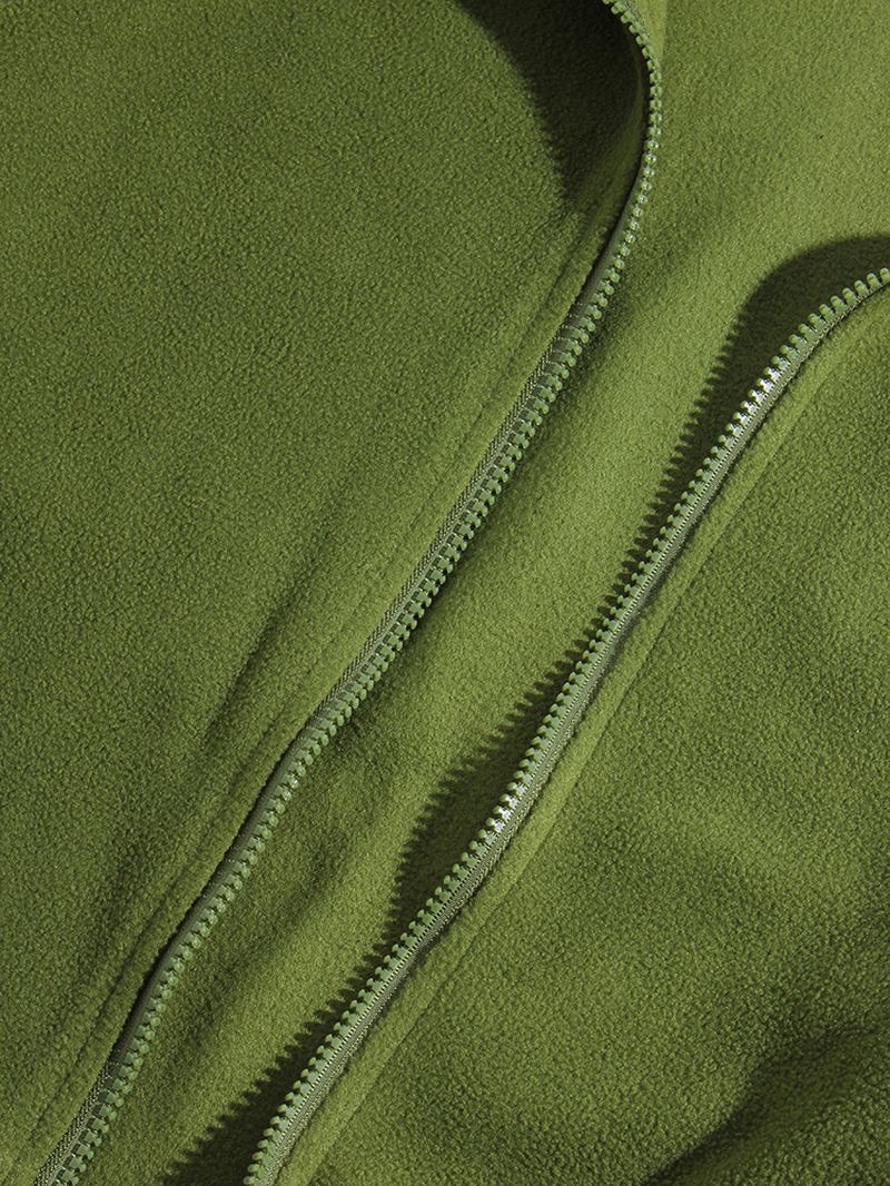 Herre Ensfarvet Polar Fleece Drop Shoulder Jakke Med Lomme