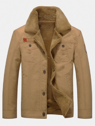 Herre Fleece Foret Tykke Varm Bomuld Utility Solide Jakker