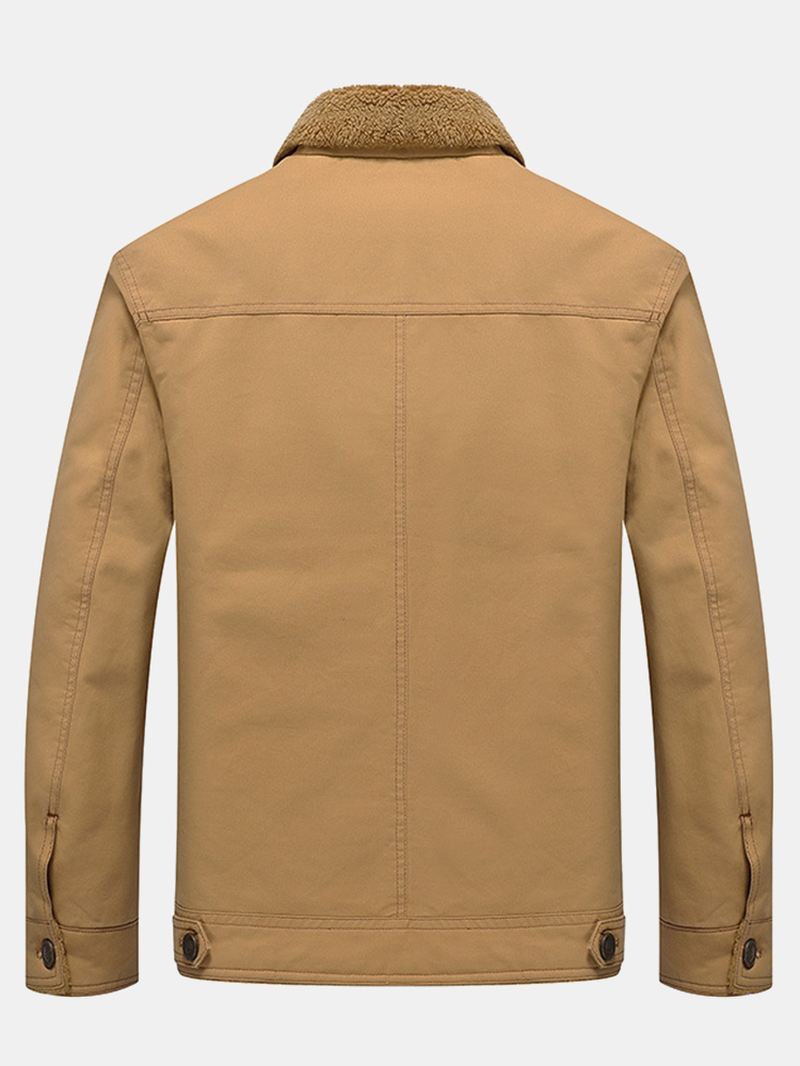 Herre Fleece Foret Tykke Varm Bomuld Utility Solide Jakker
