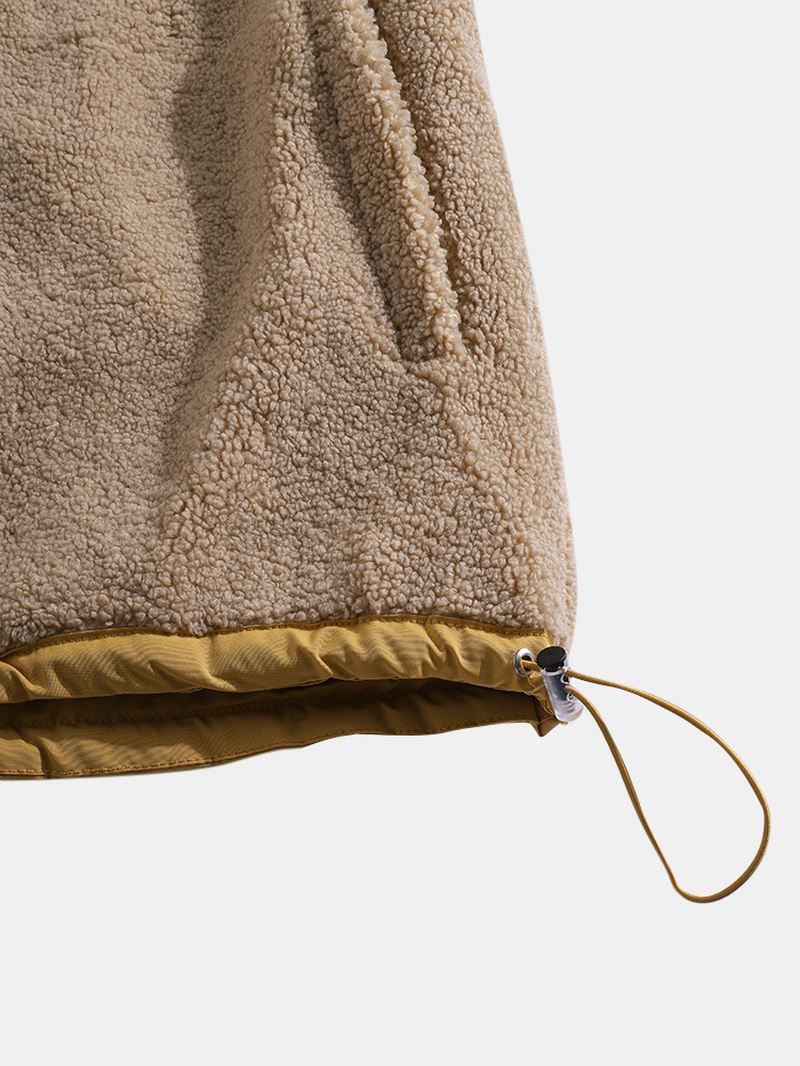 Herre Kontrastfarve Patchwork Fluffy Faux Fur Langærmet Hættetrøjejakke