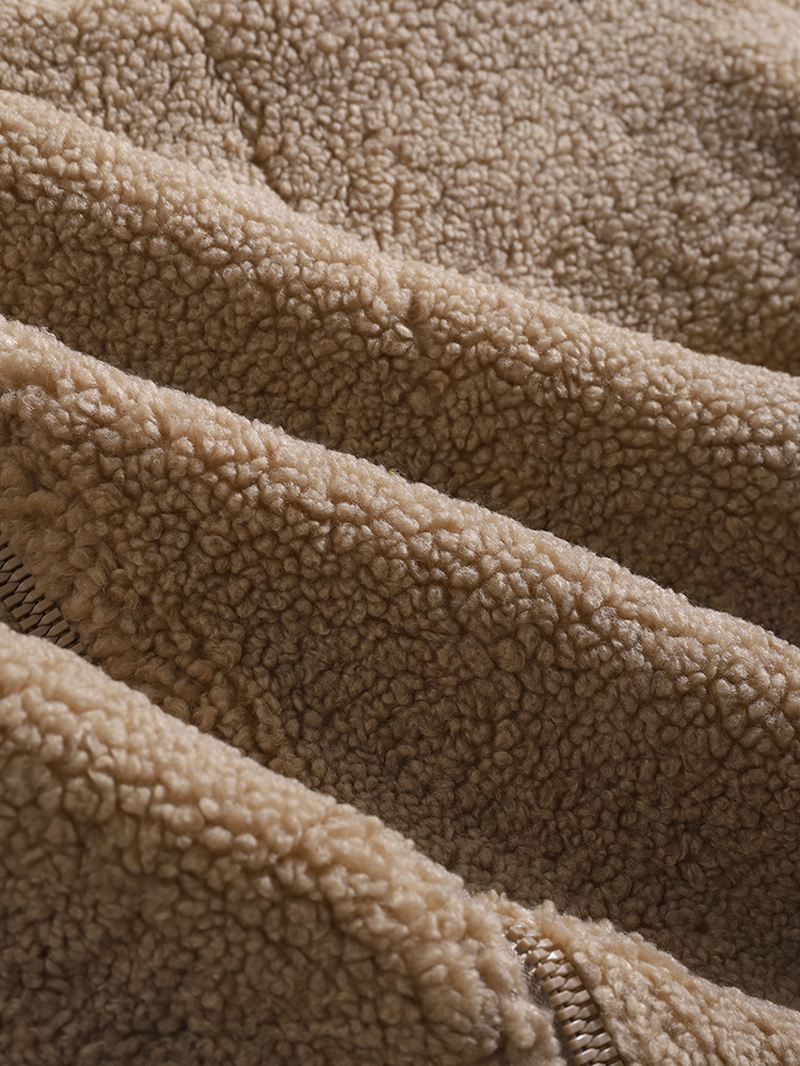 Herre Kontrastfarve Patchwork Fluffy Faux Fur Langærmet Hættetrøjejakke